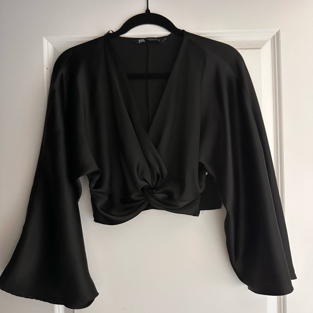 Zara silky black twist crop top
